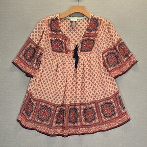 Knox Rose Top Womens Size  1 Orange Red Sheer Boho Babydoll Artsy